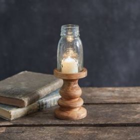 Wooden Candle Holder with Mason Jar Chimney - Quarter Pint