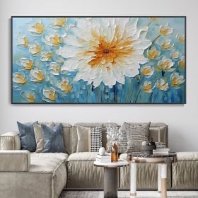 Hand Painted Oil Painting Canvas White Flower Texture Art Blossoming Home Wall Decor Art Landscape Wall Art Living Room decor Fine Art Oil Painting (Style: 01, size: 70x140cm)