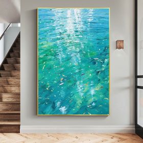 Hand Painted Oil Painting Large Abstract Water Surface Oil Painting on Canvas Original Blue Painting Living Room Home Decor Painting Modern Wall Art (Style: 01, size: 90X120cm)