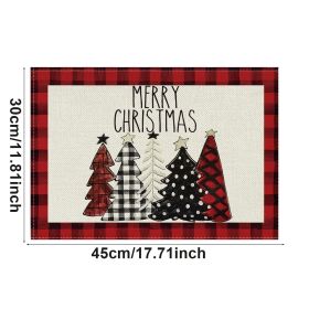 Christmas Scene Setting Props Cartoon Linen Plaid Placemat (Option: Red And Black Plaid)